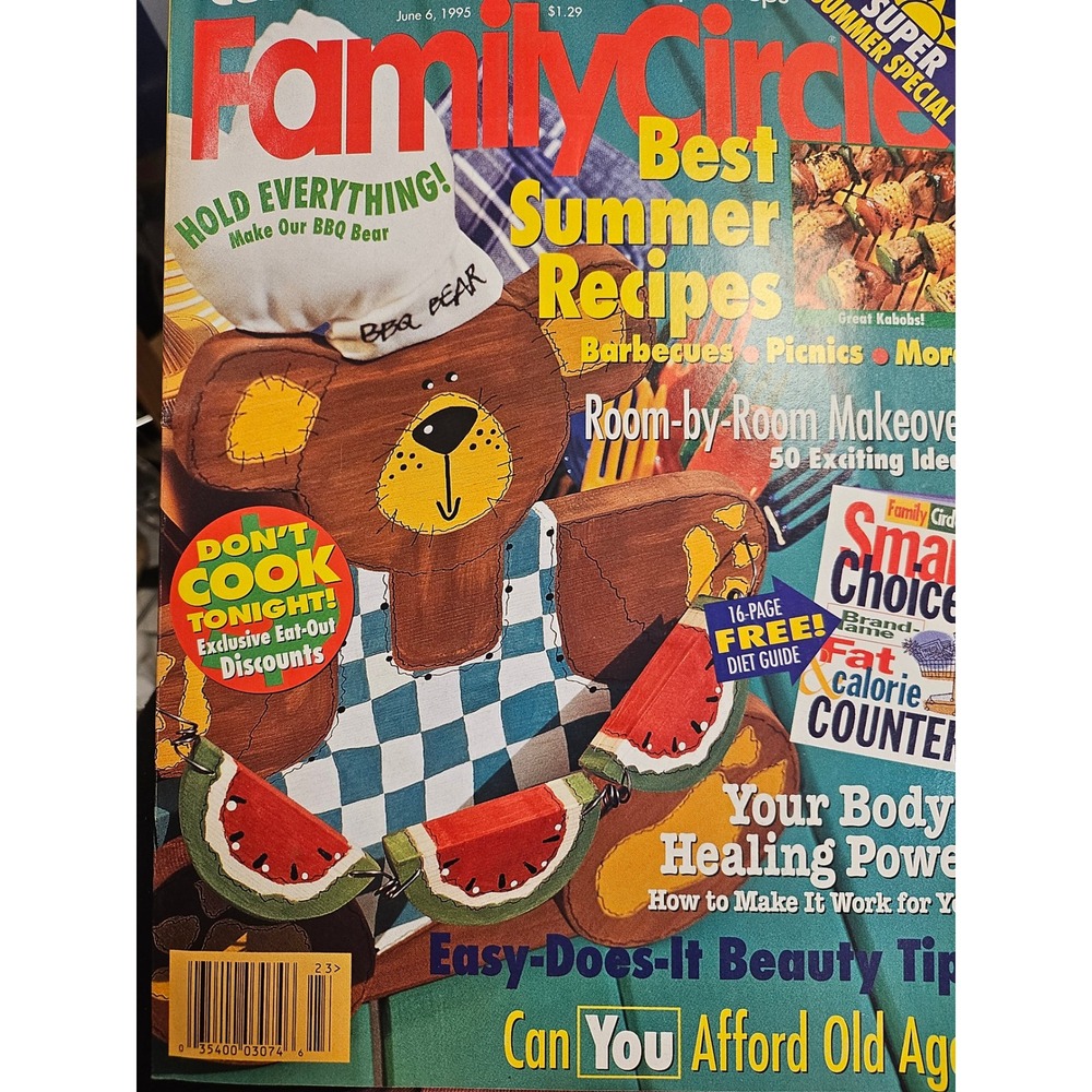 Family Circle Magazine June 6 1995 Best Summer Recipes BBQ Bear Makeover DIY